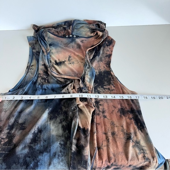 Coin 1804 Draped Cardigan Duster Vest Womens Medium Blue Brown Tie Dye Hoodie - Picture 8 of 13